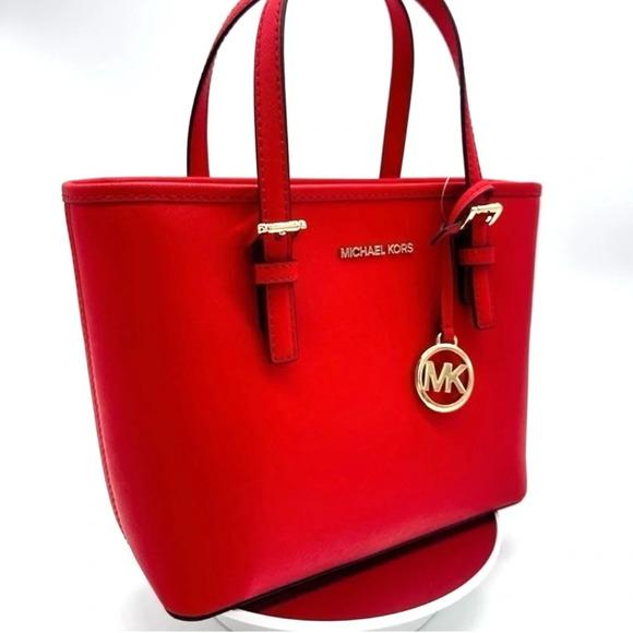 Michael Kors Jet Set Travel Extra-Small Top Zip Tote Bag Red - Picture 2 of 9
